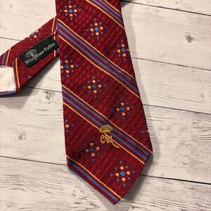 Vintage Countess Mara Stix Baer Fuller Silk Tie Burgundy Blue Stripe Geometric